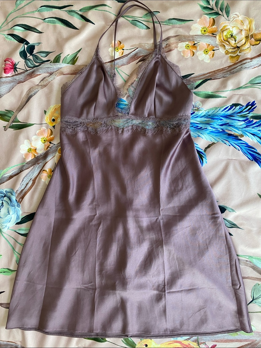 Victoria’s Secret Silky Lace-Trim Slip Babydoll Dress in Mauve